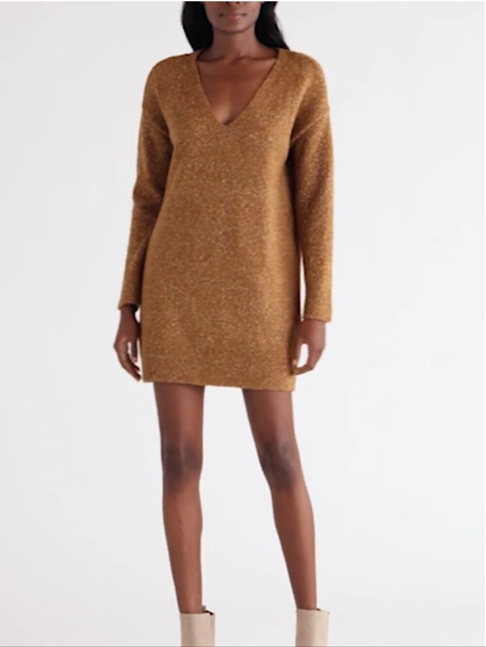 Treasure & Bond Rust Brown V-Neck Sweater Dress
